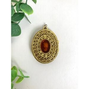 Vintage Corday Cameo Perfume Locket Pendant Charm Goldtone Filigree Victorian